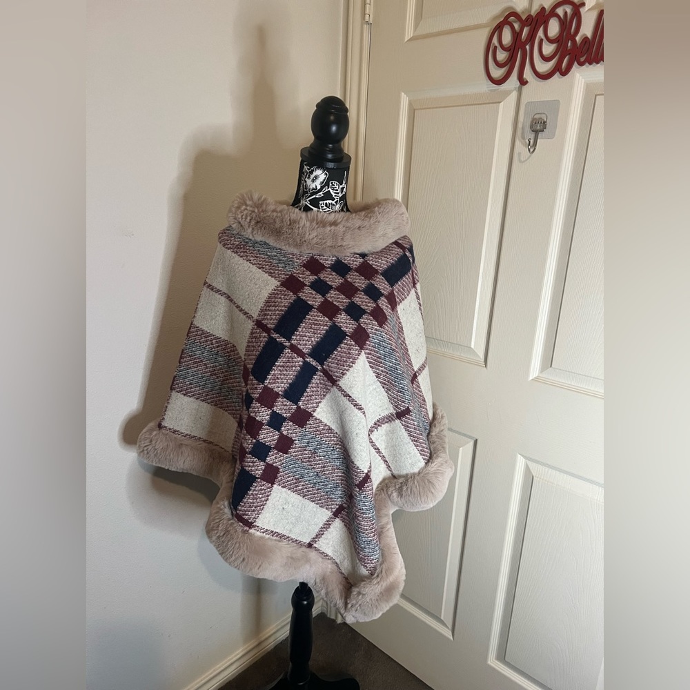 Beautiful Tan Striped Cape/Poncho Price is Firm